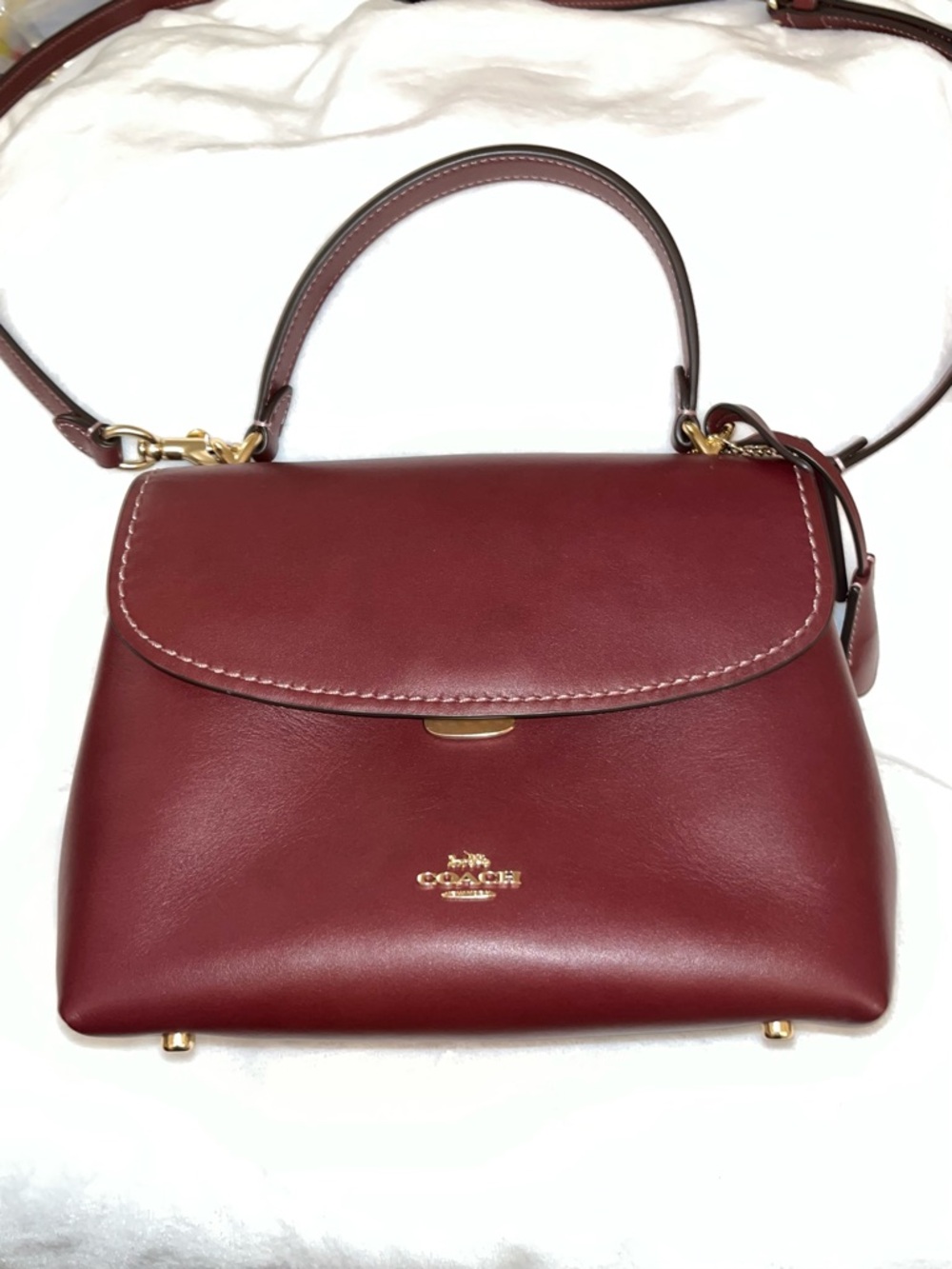 Coach Emory Top Handle Crossbody Satchel Smooth Leather Maroon CCE54 - Picture 3 of 11